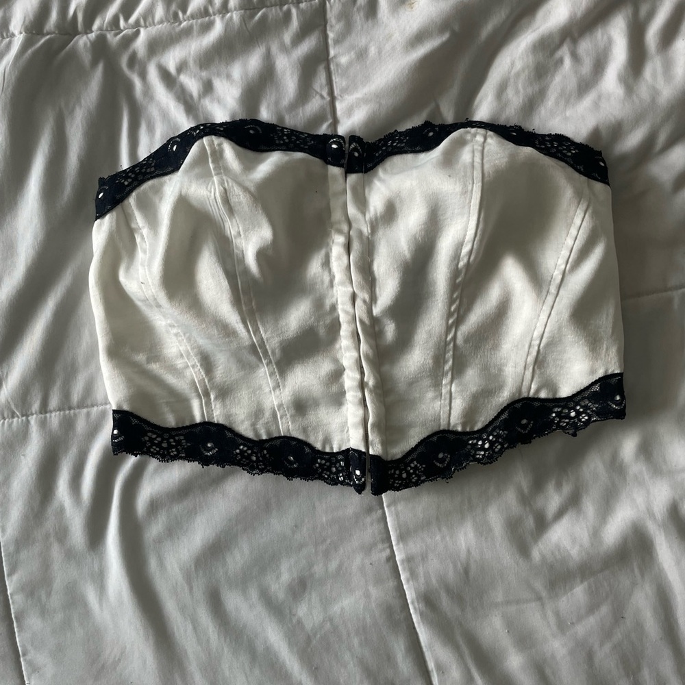 White Bandeau with Black Lace Trim
